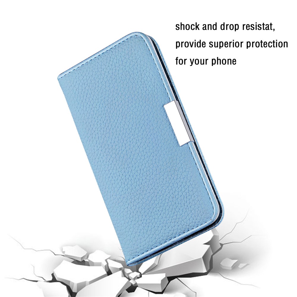 Metal Buckle Automatic absorption Litchi Skin Leather Cover with Card Holder for Samsung Galaxy A12 - Blue-7