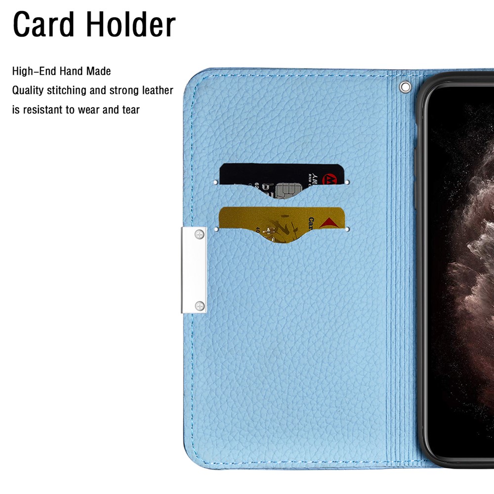 Metal Buckle Automatic absorption Litchi Skin Leather Cover with Card Holder for Samsung Galaxy A12 - Blue-8