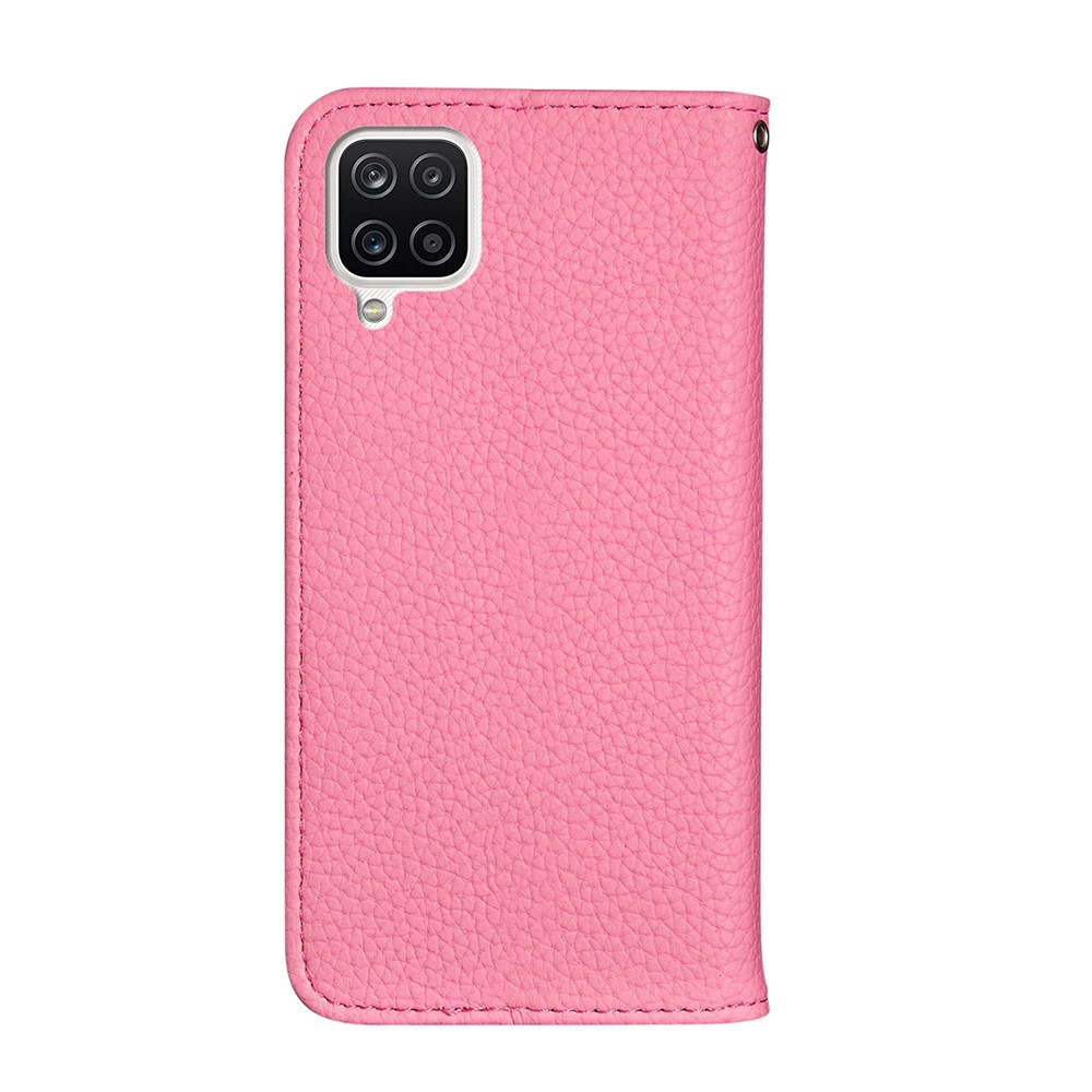 Metal Buckle Automatic absorption Litchi Skin Leather Cover with Card Holder for Samsung Galaxy A12 - Pink-3