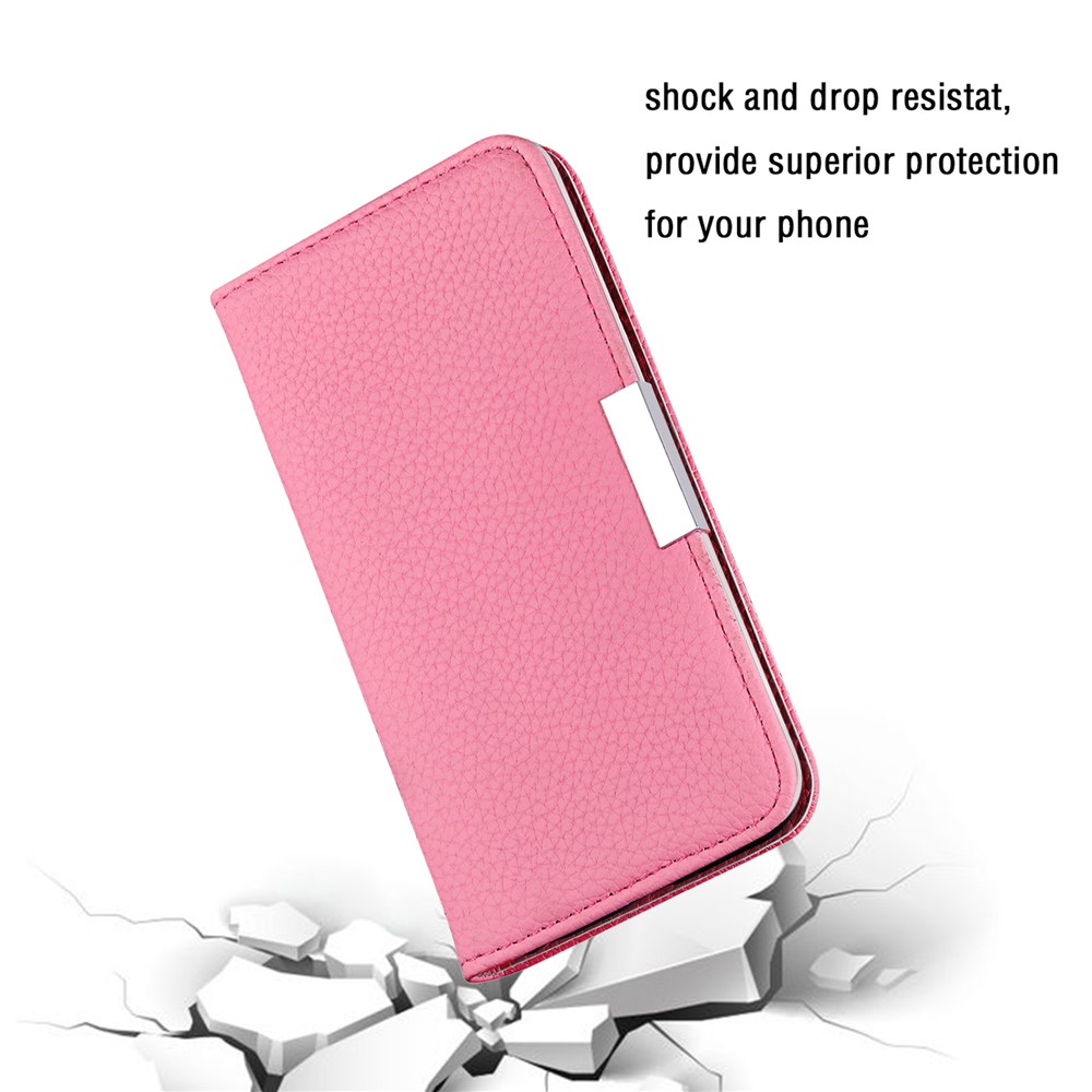 Metal Buckle Automatic absorption Litchi Skin Leather Cover with Card Holder for Samsung Galaxy A12 - Pink-7