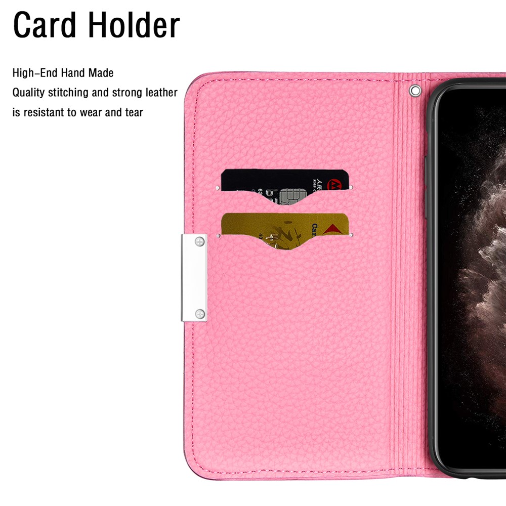 Metal Buckle Automatic absorption Litchi Skin Leather Cover with Card Holder for Samsung Galaxy A12 - Pink-8
