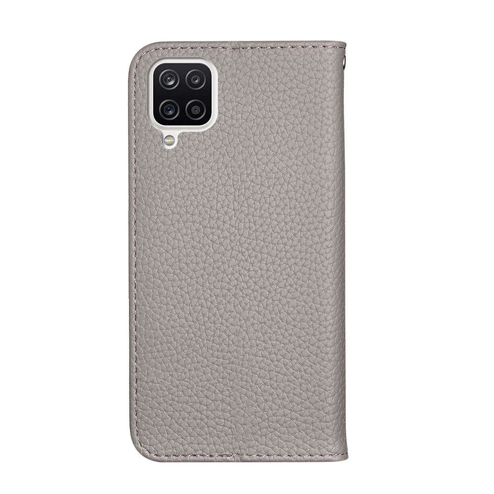 Metal Buckle Automatic absorption Litchi Skin Leather Cover with Card Holder for Samsung Galaxy A12 - Grey-3