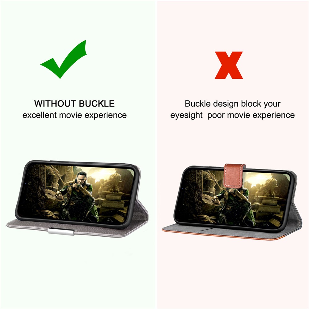 Metal Buckle Automatic absorption Litchi Skin Leather Cover with Card Holder for Samsung Galaxy A12 - Grey-9