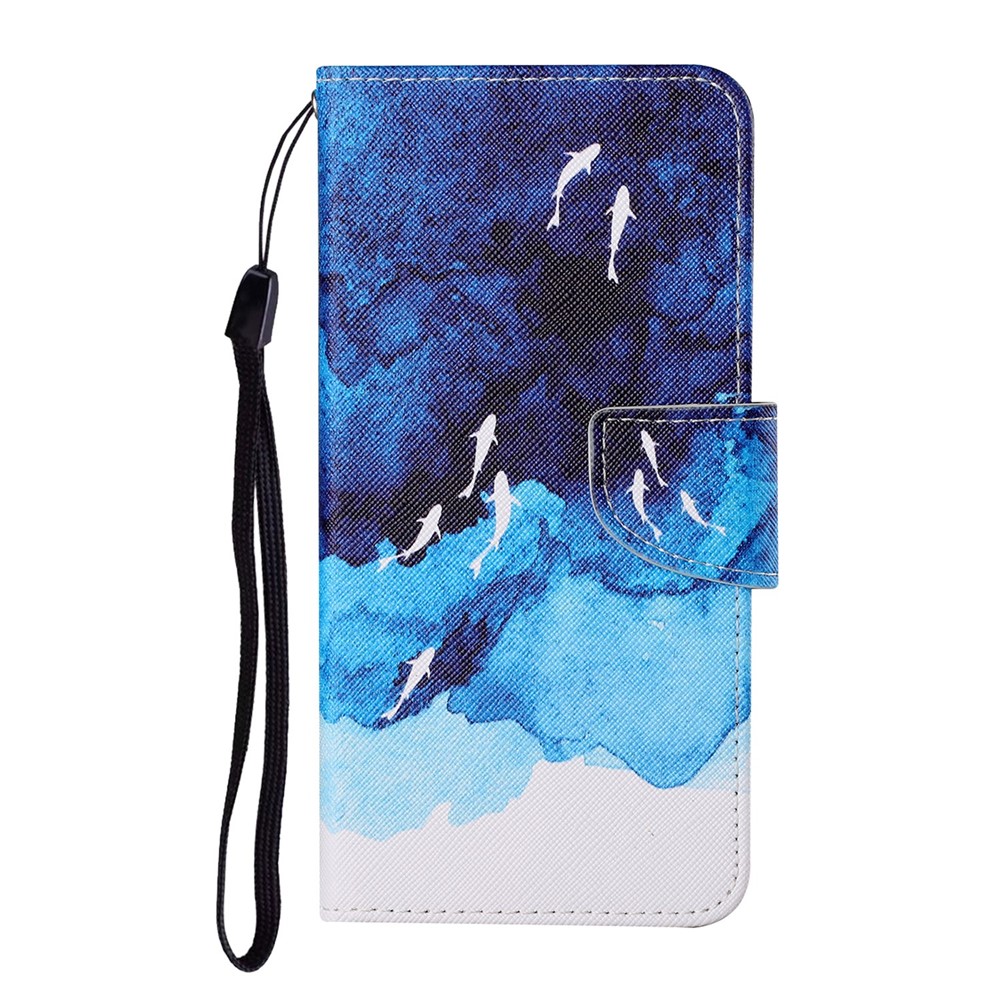 Pattern Printing Wallet Stand Design Leather Phone Cover Shell with Lanyard for Samsung Galaxy A21s - Fish-1