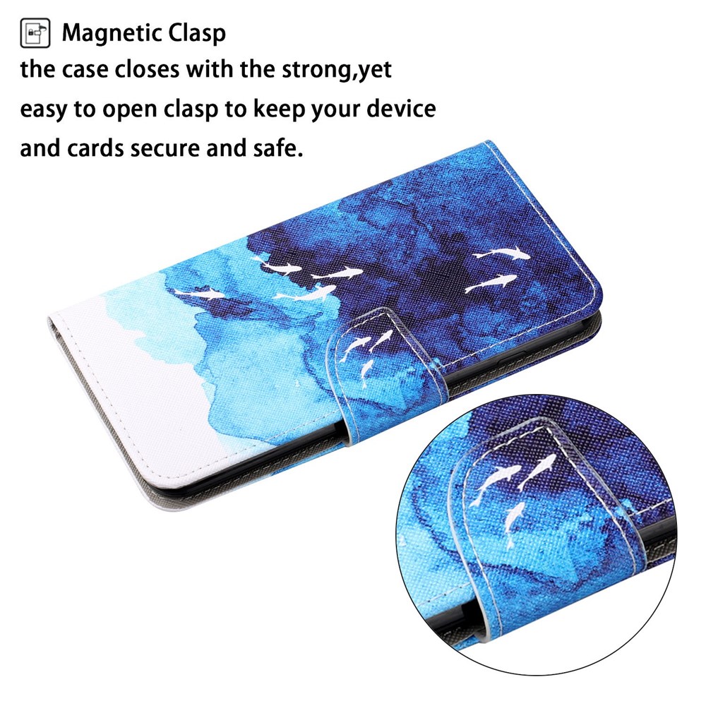 Pattern Printing Wallet Stand Design Leather Phone Cover Shell with Lanyard for Samsung Galaxy A21s - Fish-3