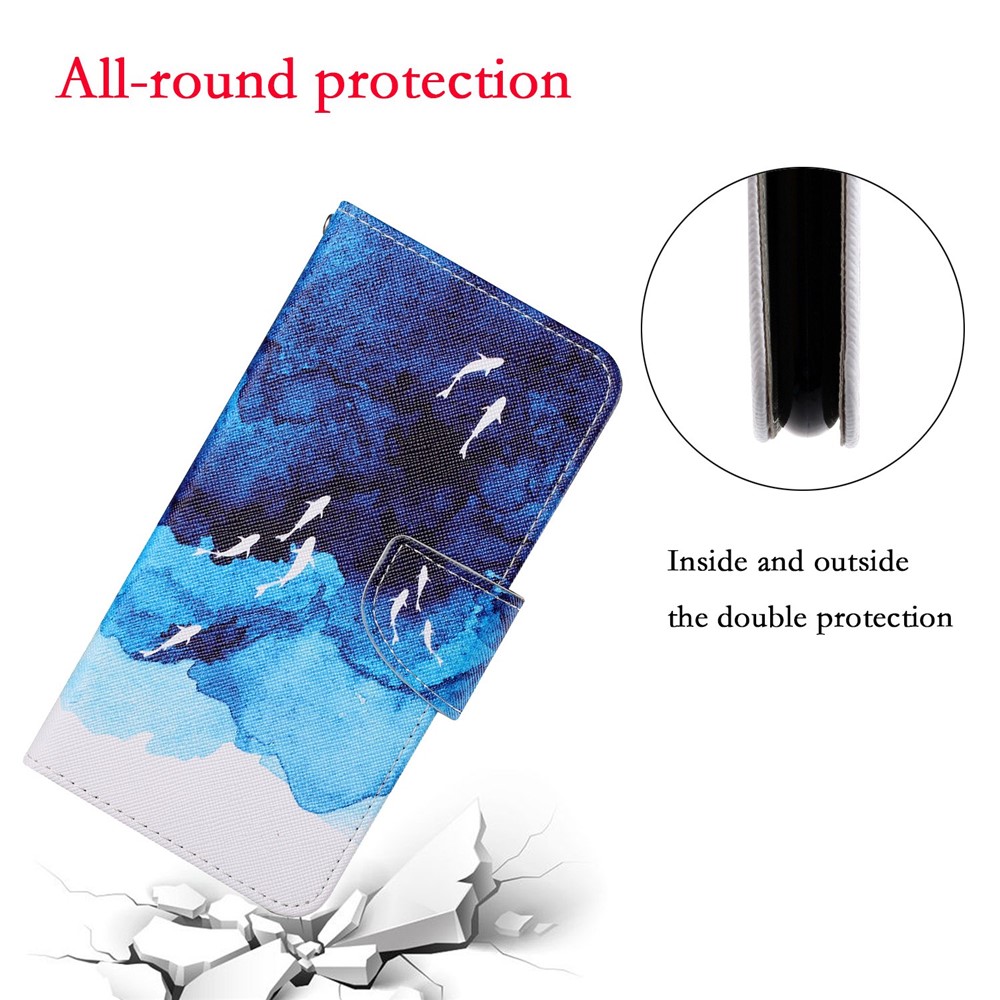 Pattern Printing Wallet Stand Design Leather Phone Cover Shell with Lanyard for Samsung Galaxy A21s - Fish-4