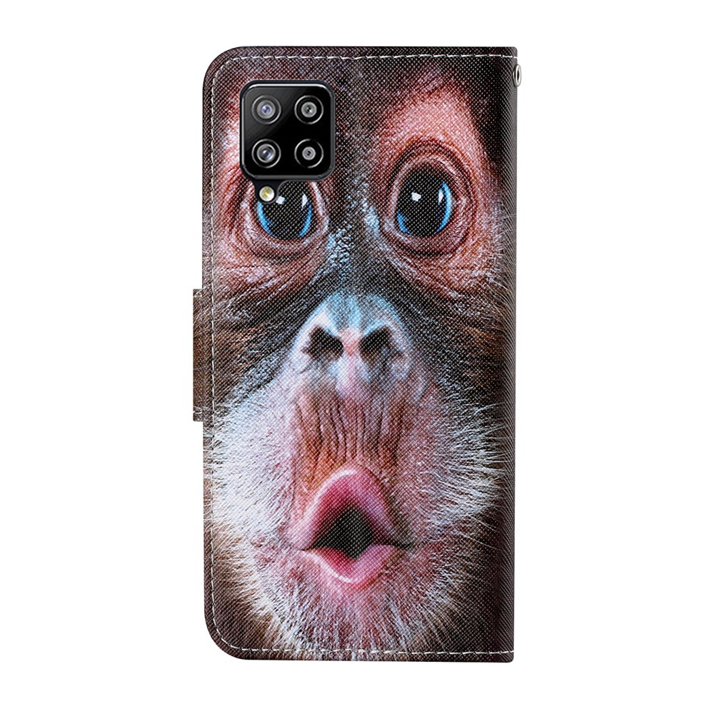 Colorful Pattern Printing PU Leather Phone Stand Case with Strap for Samsung Galaxy A12 - Monkey-2