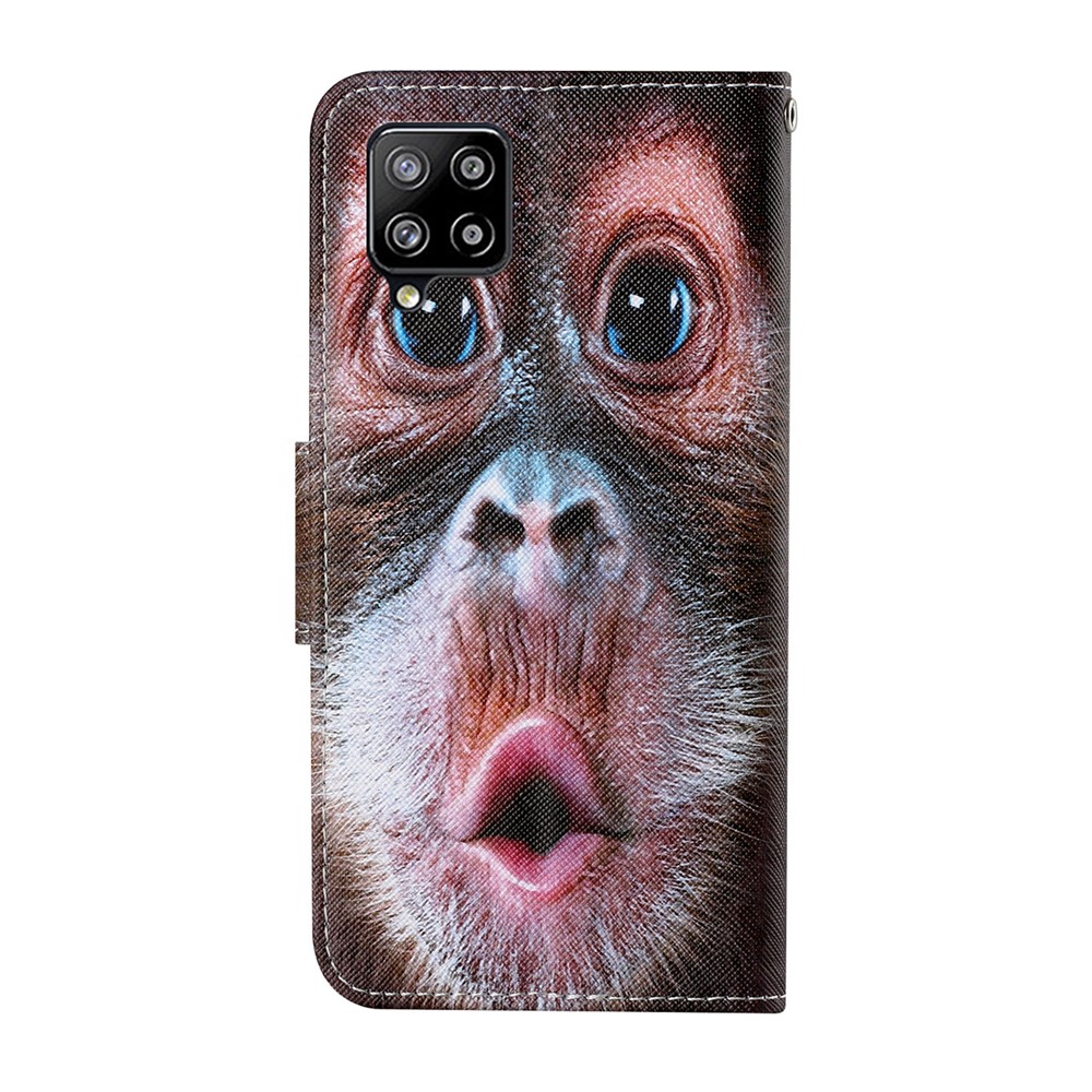 Impressão de Padrões Coloridos Pulo Popela de Capelo de Capela Com Sutra Para Samsung Galaxy A12 - Macaco