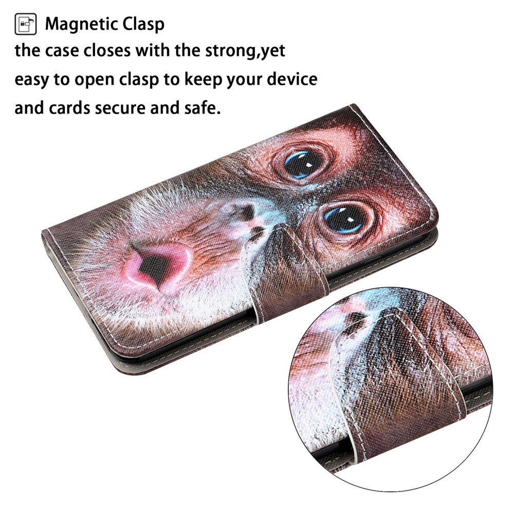 Colorful Pattern Printing PU Leather Phone Stand Case with Strap for Samsung Galaxy A12 - Monkey-3