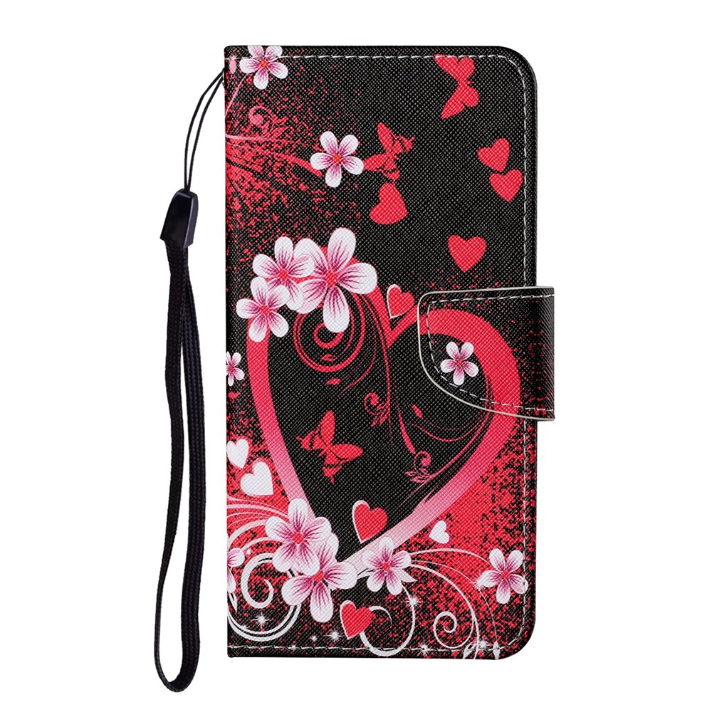 Colorful Pattern Printing Leather Case Stand Wallet Shell for Samsung Galaxy S21 Ultra 5G - Flower and Heart-1