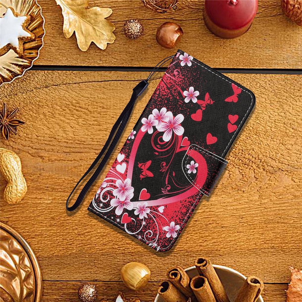 Colorful Pattern Printing Leather Case Stand Wallet Shell for Samsung Galaxy S21 Ultra 5G - Flower and Heart-5
