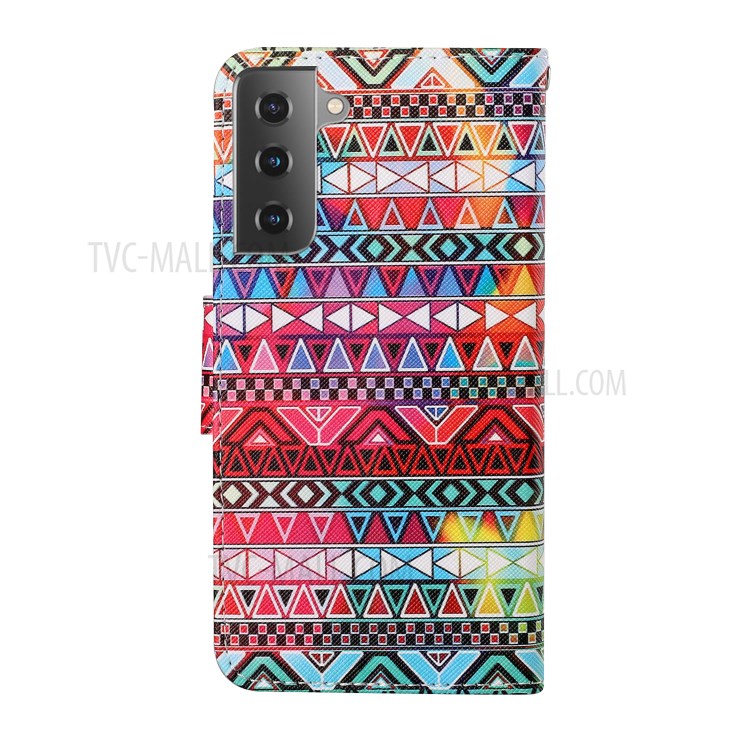 Colorful Pattern Printing Stand Wallet Shell Leather Phone Case for Samsung Galaxy S21+ 5G - Colorful Triangle-2
