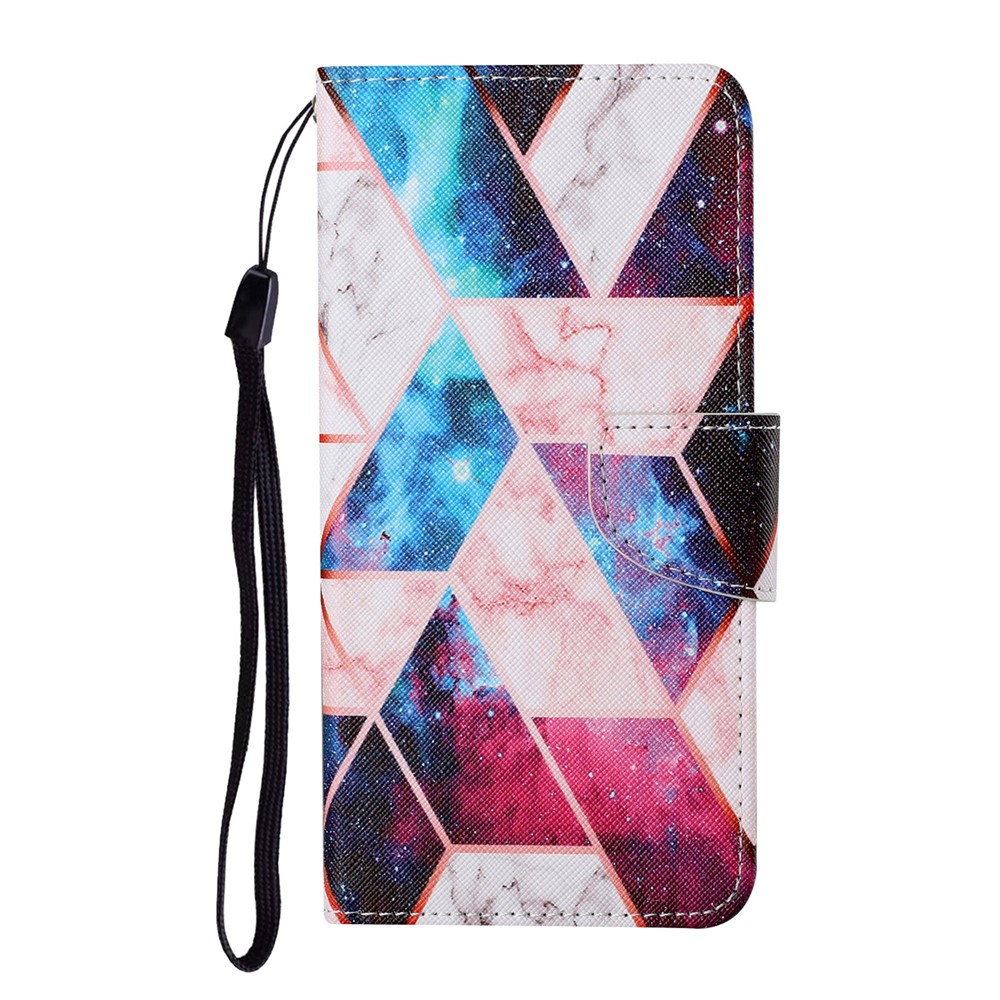 Colorful Pattern Printing PU Leather Case Stand Shell with Strap for Samsung Galaxy S21 5G - Nebula-1
