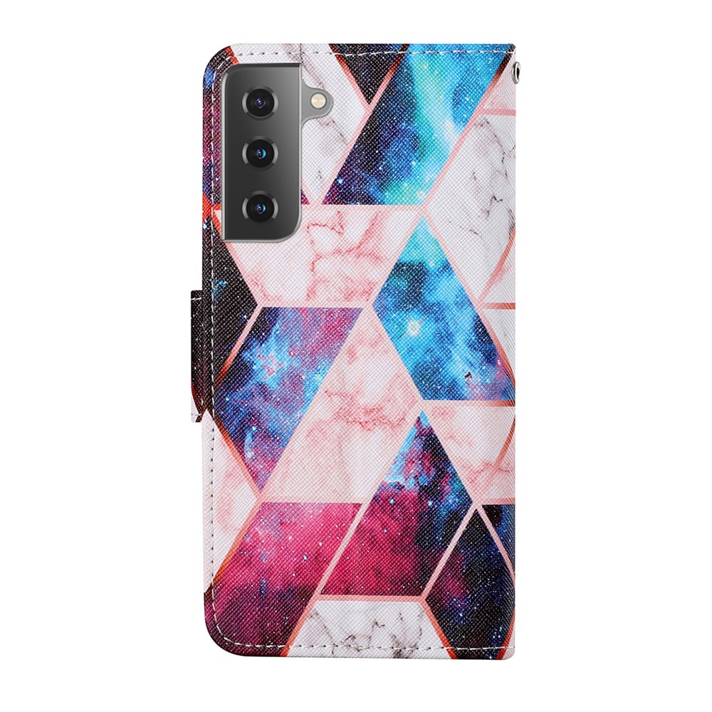 Colorful Pattern Printing PU Leather Case Stand Shell with Strap for Samsung Galaxy S21 5G - Nebula-2