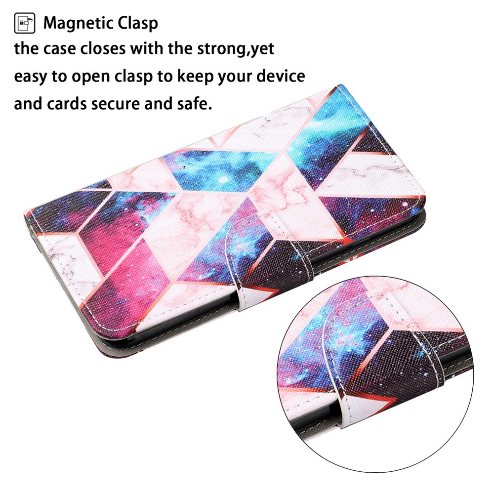 Colorful Pattern Printing PU Leather Case Stand Shell with Strap for Samsung Galaxy S21 5G - Nebula-3