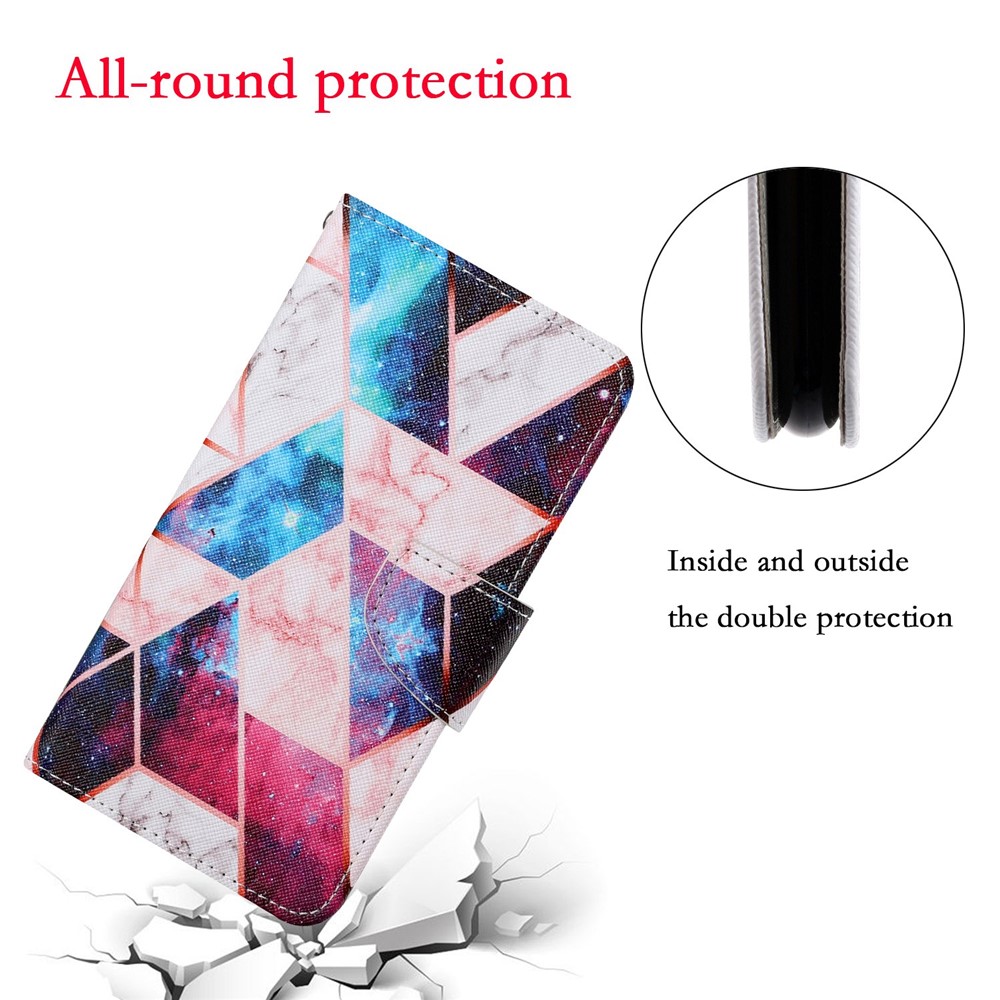 Colorful Pattern Printing PU Leather Case Stand Shell with Strap for Samsung Galaxy S21 5G - Nebula-4
