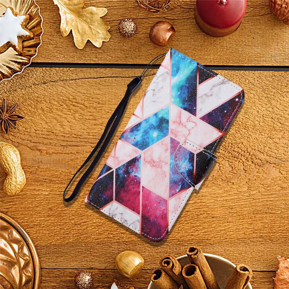 Colorful Pattern Printing PU Leather Case Stand Shell with Strap for Samsung Galaxy S21 5G - Nebula-5