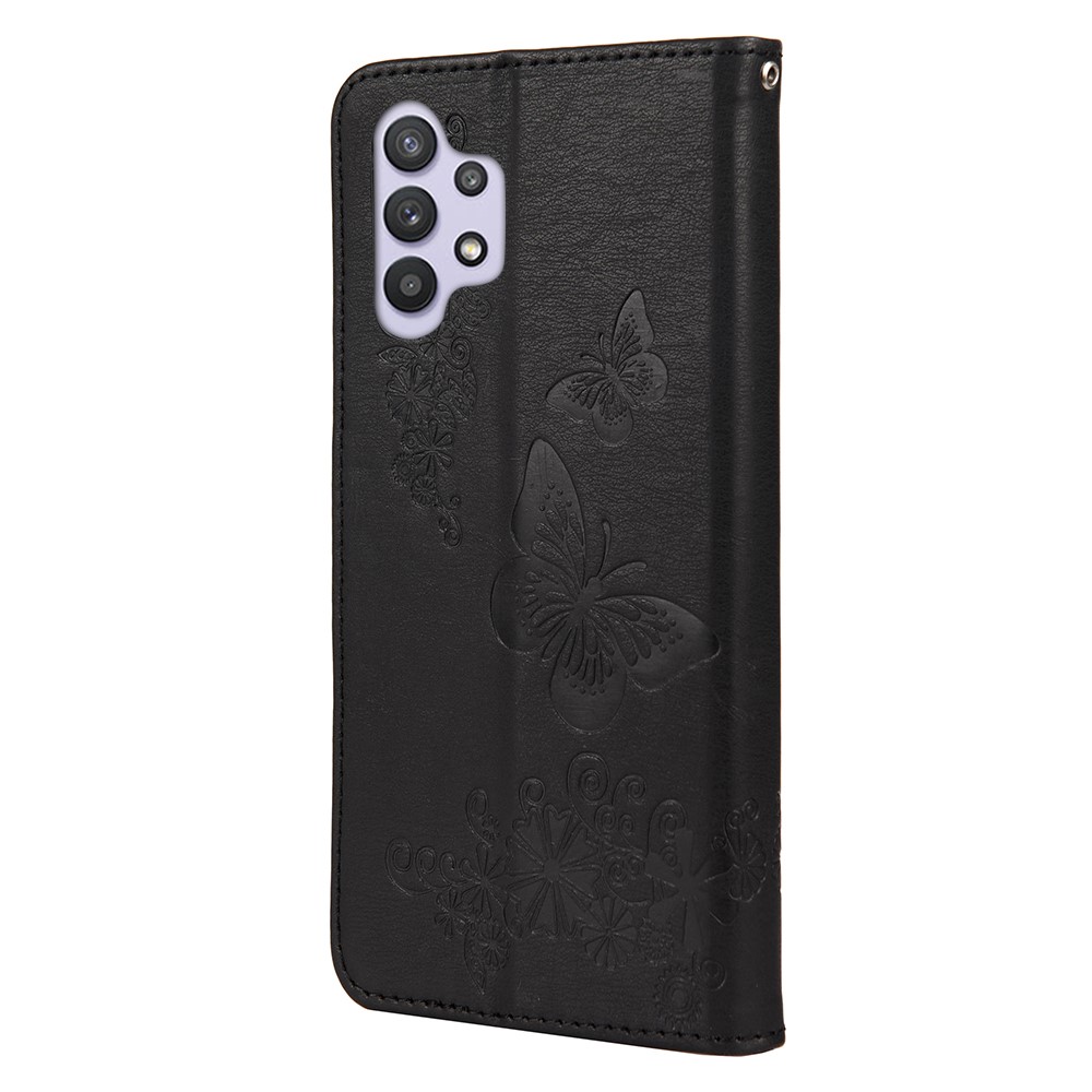 Butterflies Flower Pattern Design Imprinting Leather Wallet Stand Case for Samsung Galaxy A32 4G - Black-2