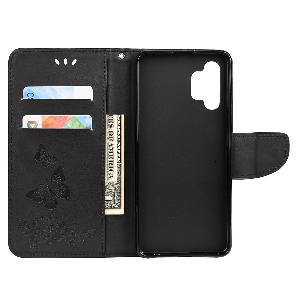 Butterflies Flower Pattern Design Imprinting Leather Wallet Stand Case for Samsung Galaxy A32 4G - Black-3