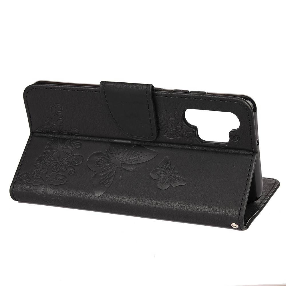 Butterflies Flower Pattern Design Imprinting Leather Wallet Stand Case for Samsung Galaxy A32 4G - Black-5