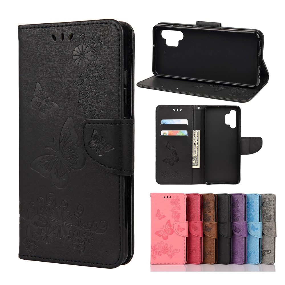 Butterflies Flower Pattern Design Imprinting Leather Wallet Stand Case for Samsung Galaxy A32 4G - Black-6