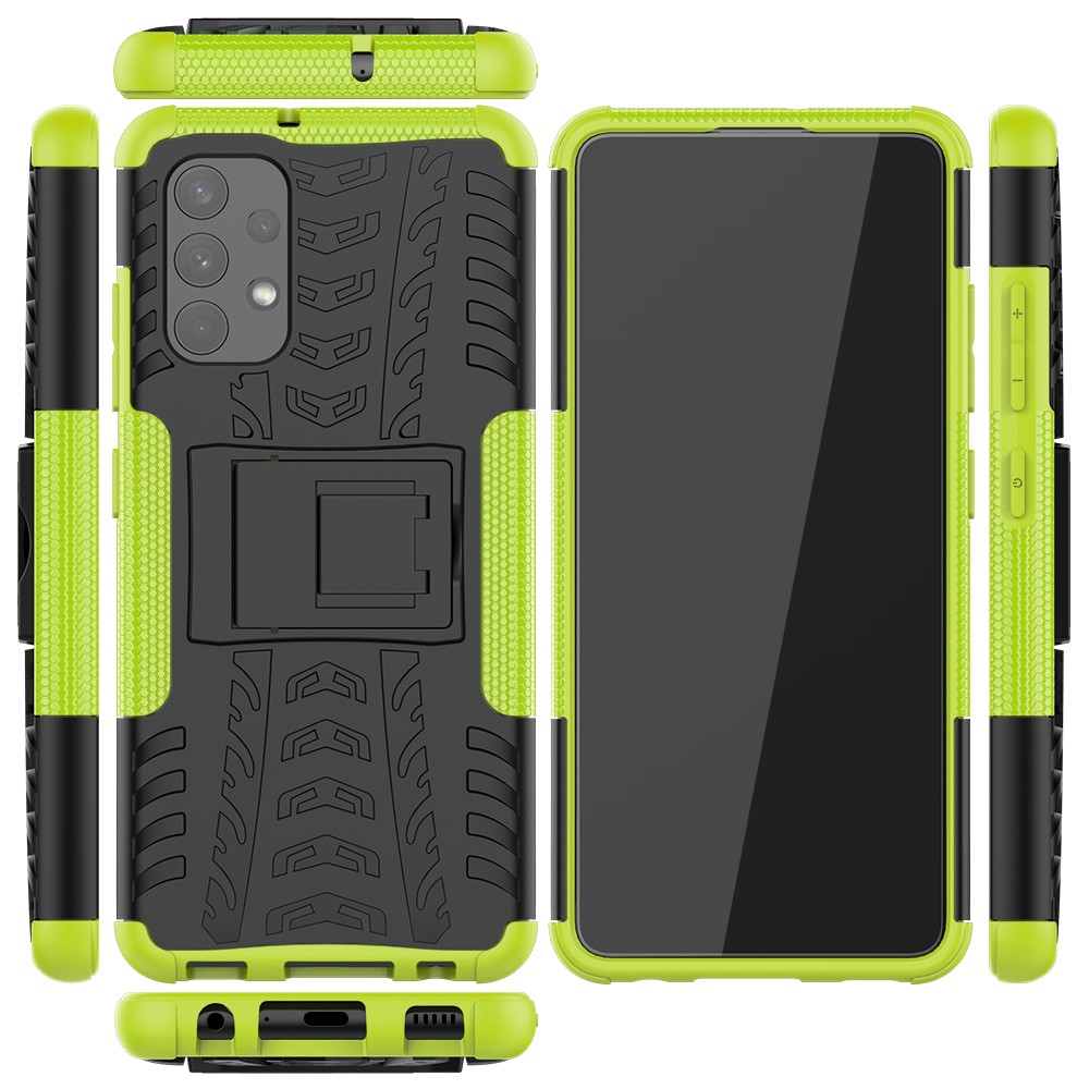 Cool Tyre Pattern PC + TPU Phone Case with Kickstand for Samsung Galaxy A32 4G (EU Version) - Green-9