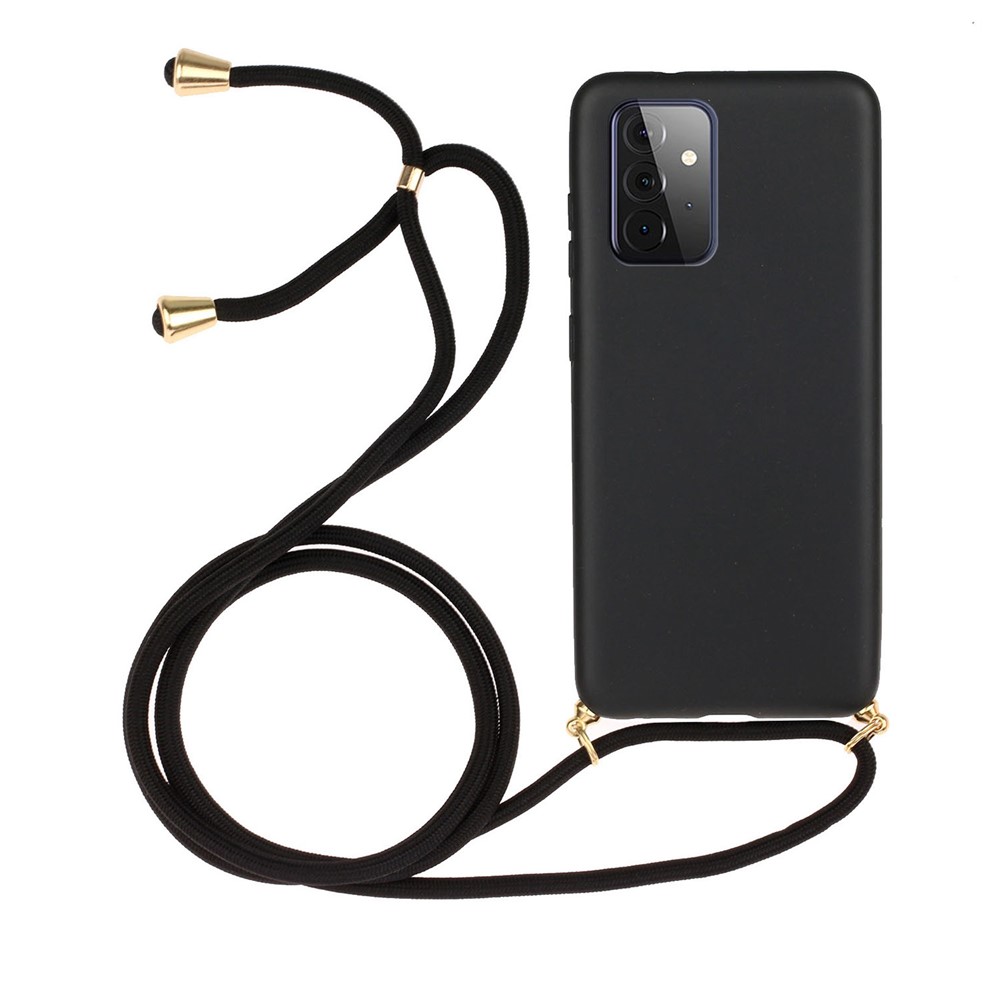 Eco-Friendly Natural Wheat Straw Soft TPU Phone Case with Multi-function Strap for Samsung Galaxy A72 5G / 4G - Black-1