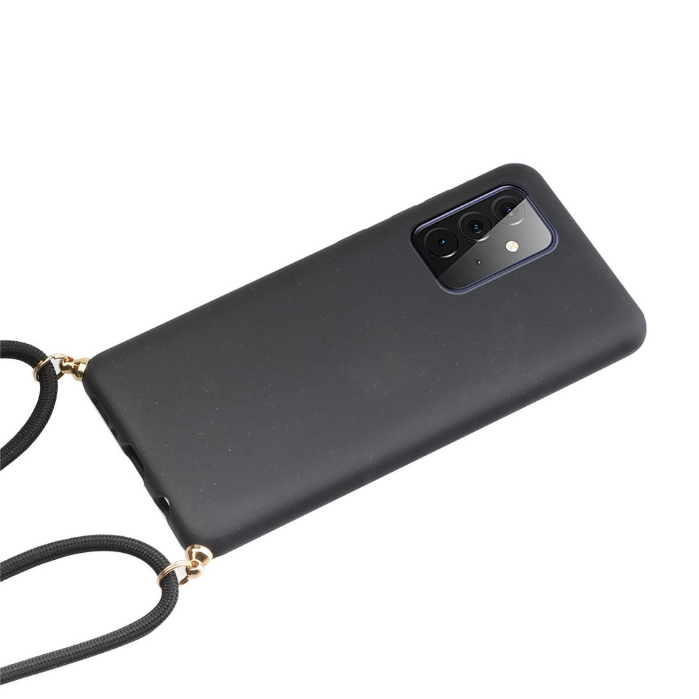 Eco-Friendly Natural Wheat Straw Soft TPU Phone Case with Multi-function Strap for Samsung Galaxy A72 5G / 4G - Black-2
