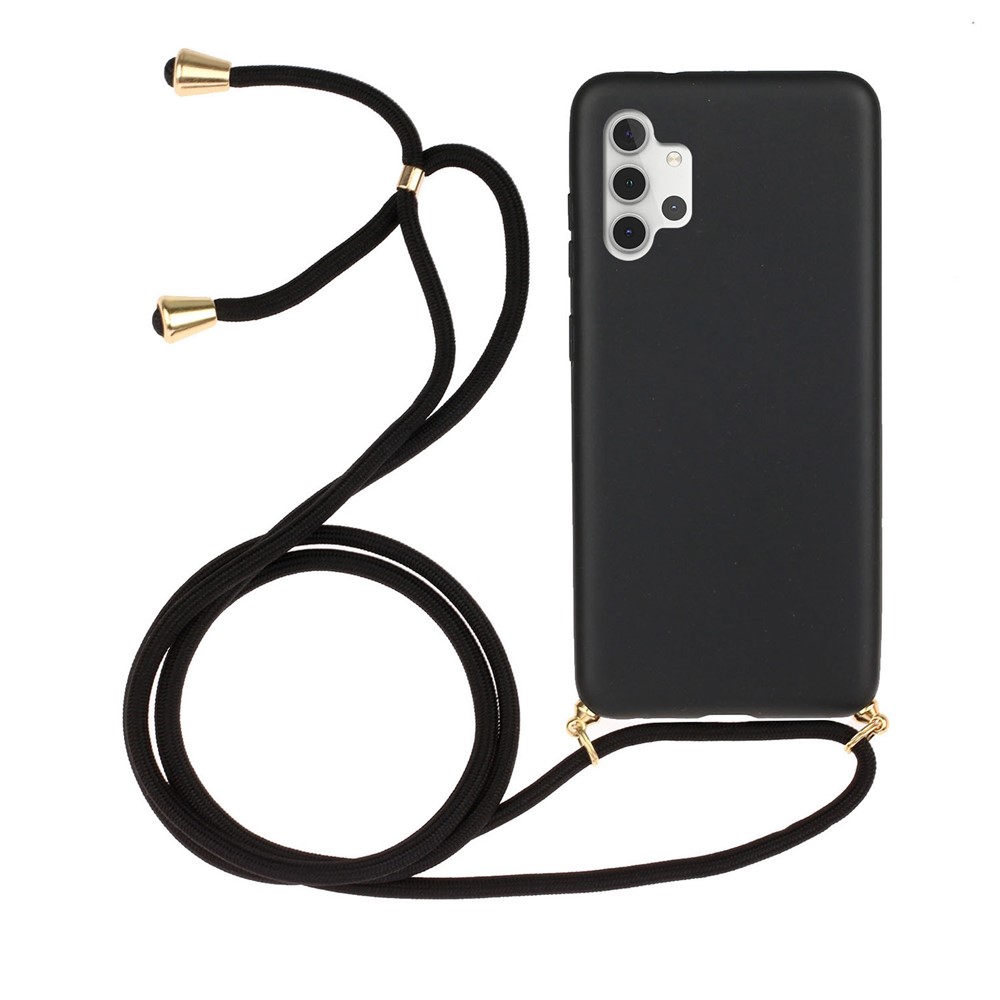 Eco-Friendly Natural Wheat Straw Soft TPU Phone Case with Multi-function Strap for Samsung Galaxy A32 5G - Black-1