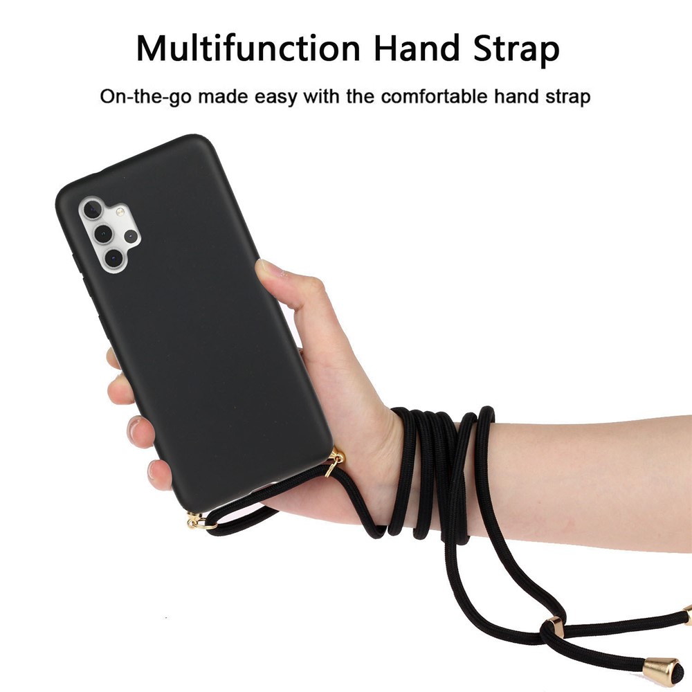 Eco-Friendly Natural Wheat Straw Soft TPU Phone Case with Multi-function Strap for Samsung Galaxy A32 5G - Black-3