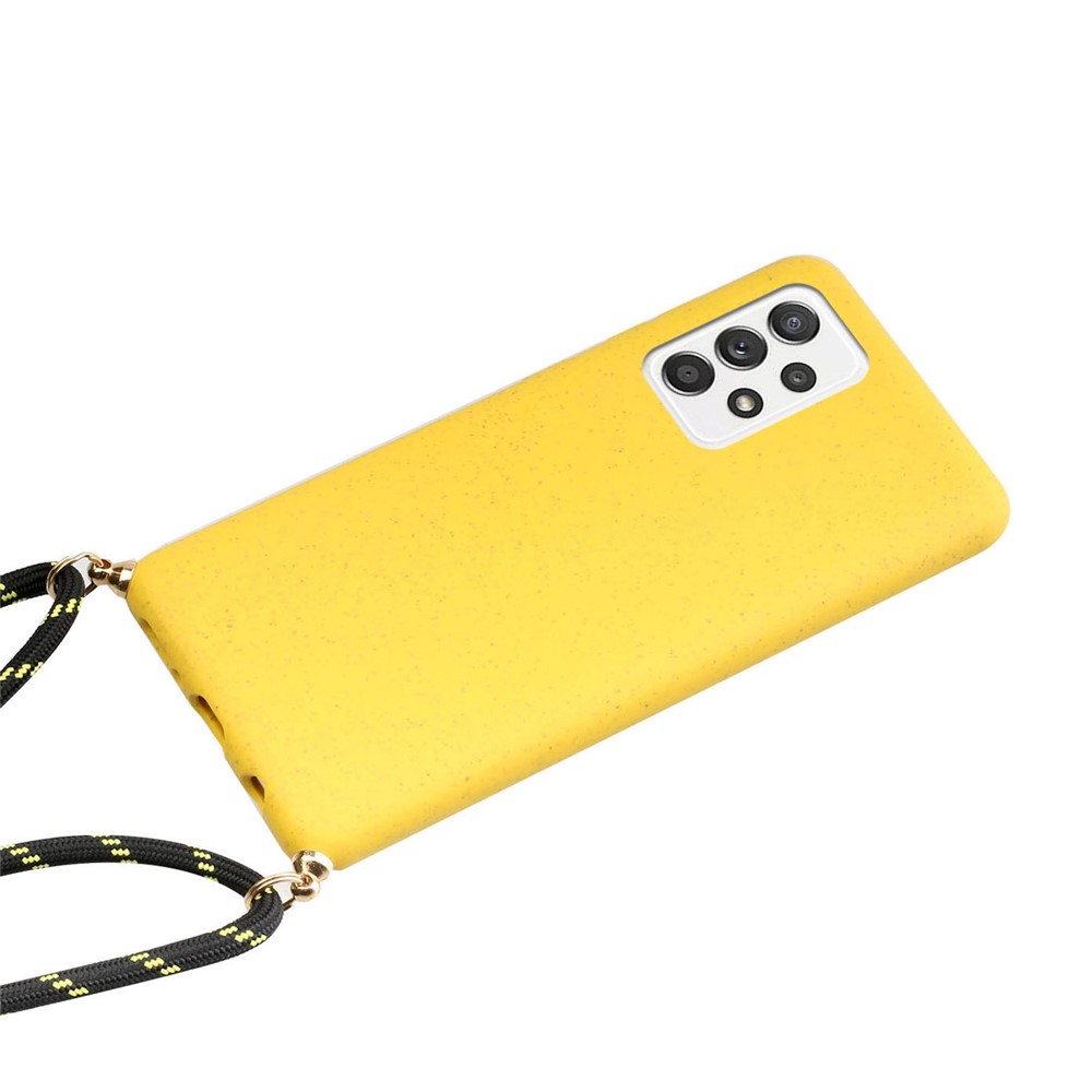 Eco-Friendly Natural Wheat Straw Soft TPU Phone Case with Long Hanging Rope for Samsung Galaxy A52 5G / 4G - Yellow-2