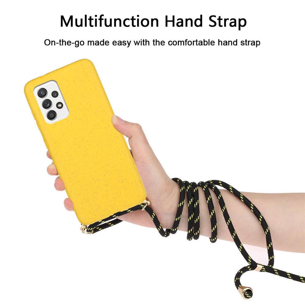 Eco-Friendly Natural Wheat Straw Soft TPU Phone Case with Long Hanging Rope for Samsung Galaxy A52 5G / 4G - Yellow-3
