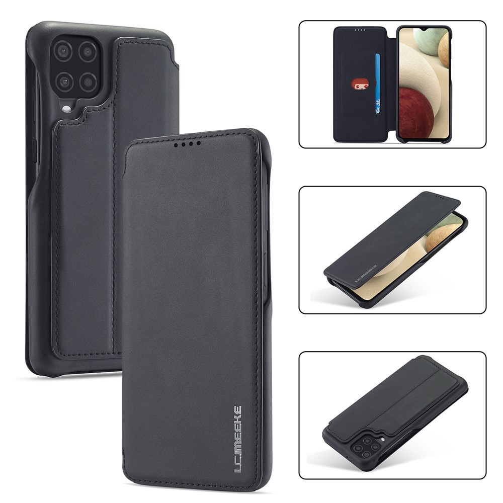 LC.IMEEKE Retro Style Leather Phone Case Cover with Card Holder for Samsung Galaxy A12 - Black-14