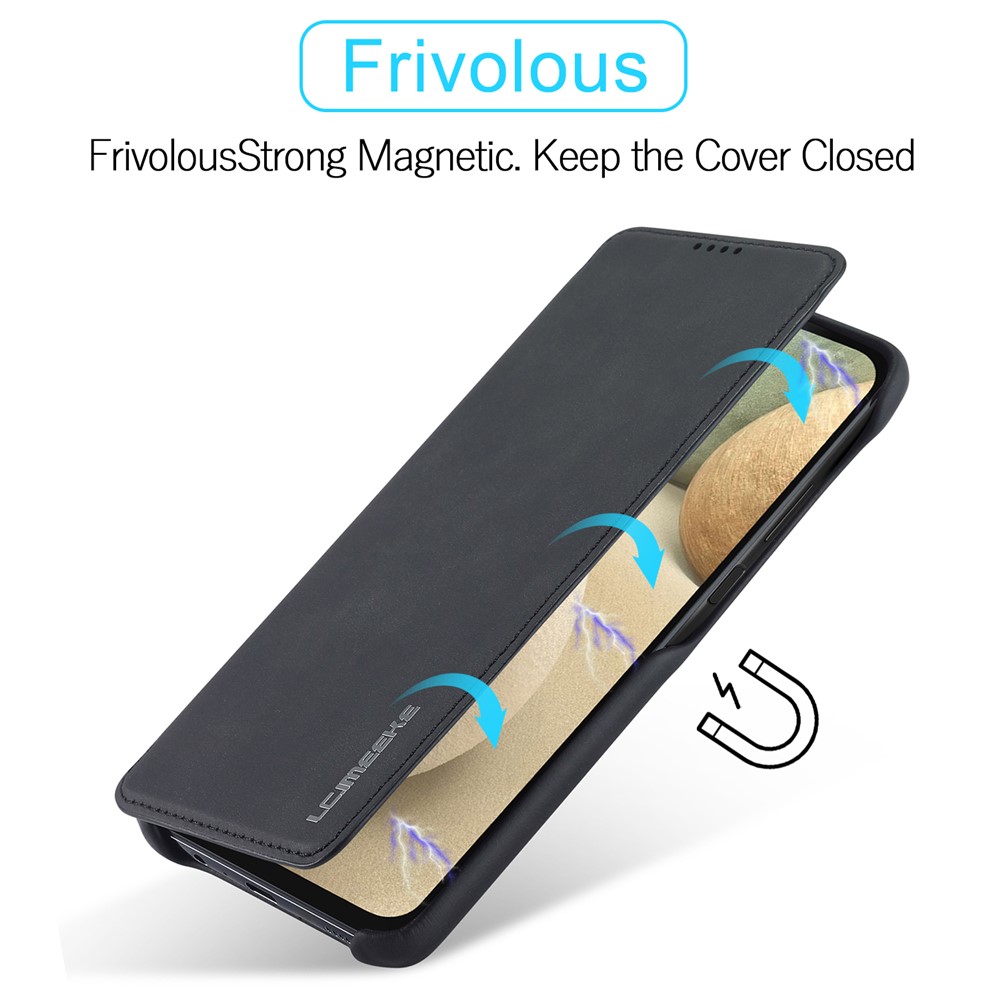 LC.IMEEKE Retro Style Leather Phone Case Cover with Card Holder for Samsung Galaxy A12 - Black-3