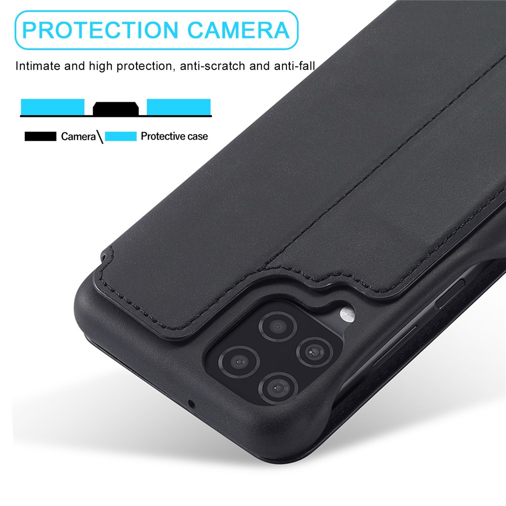 LC.IMEEKE Retro Style Leather Phone Case Cover with Card Holder for Samsung Galaxy A12 - Black-4