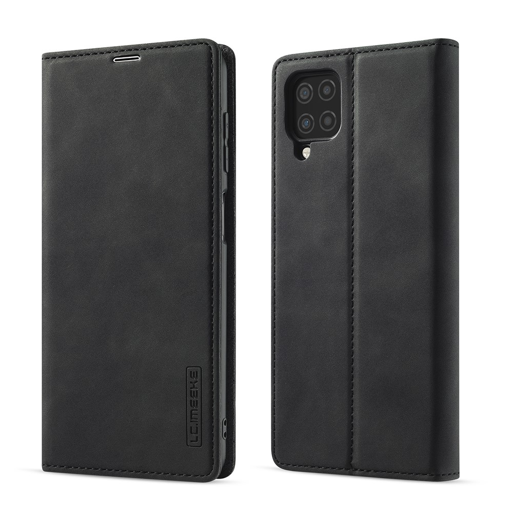 LC.IMEEKE LC Strong Magnetic Series Leather Wallet Phone Protective Shell for Samsung Galaxy A12 - Black-1