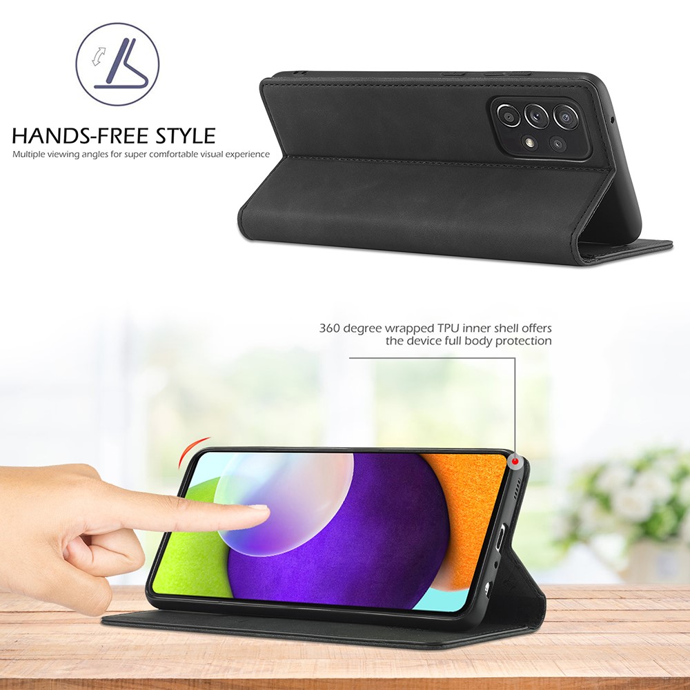 LC.IMEEKE LC Strong Magnetic Series Leather Wallet Phone Protective Shell for Samsung Galaxy A52 4G / 5G - Black-2