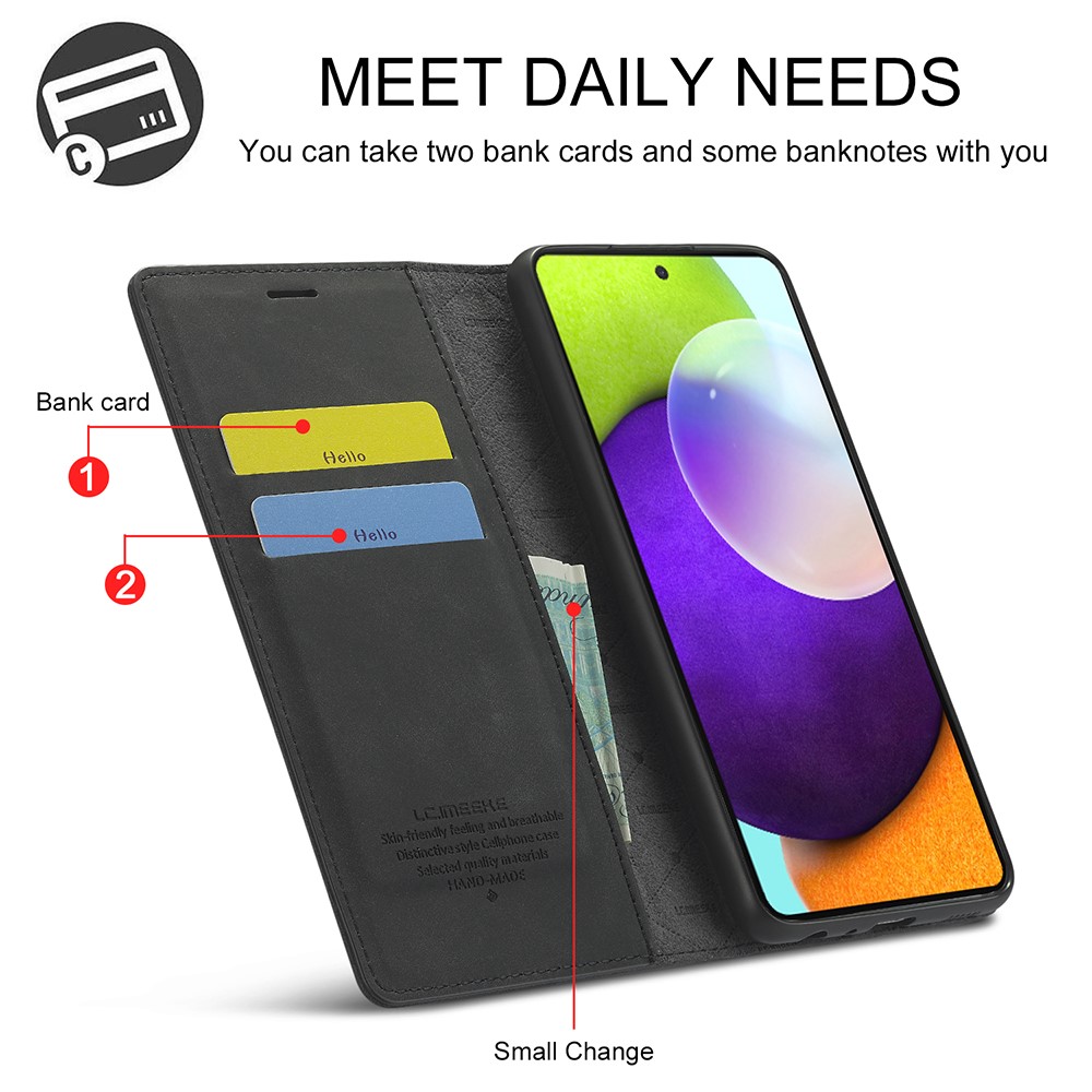 LC.IMEEKE LC Strong Magnetic Series Leather Wallet Phone Protective Shell for Samsung Galaxy A52 4G / 5G - Black-6