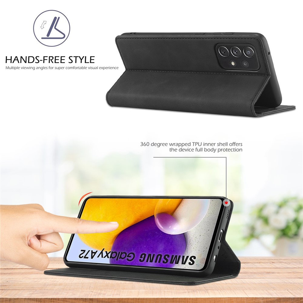 LC.IMEEKE LC Strong Magnetic Series Leather Wallet Phone Protective Shell for Samsung Galaxy A72 5G / 4G - Black-2