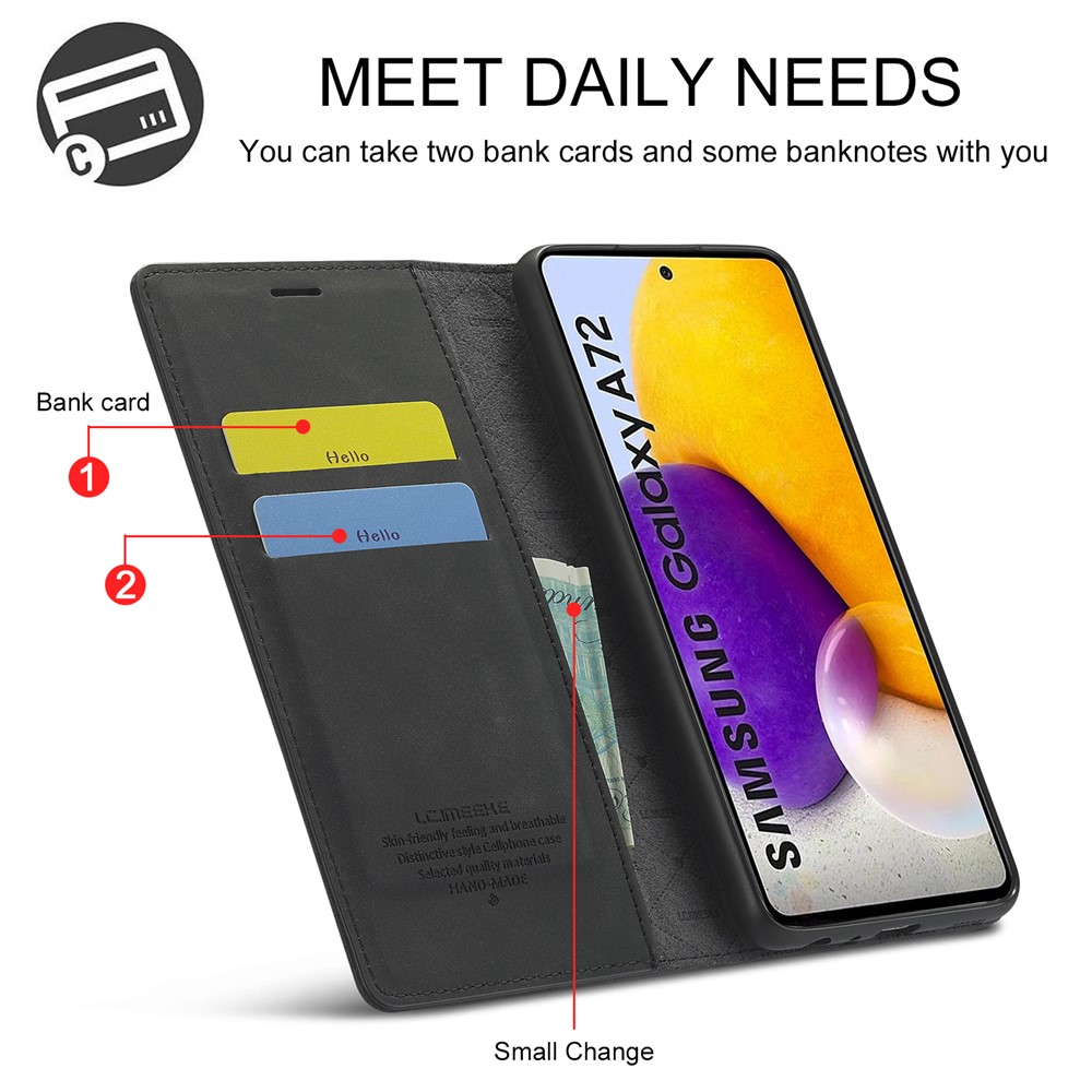 LC.IMEEKE LC Strong Magnetic Series Leather Wallet Phone Protective Shell for Samsung Galaxy A72 5G / 4G - Black-6