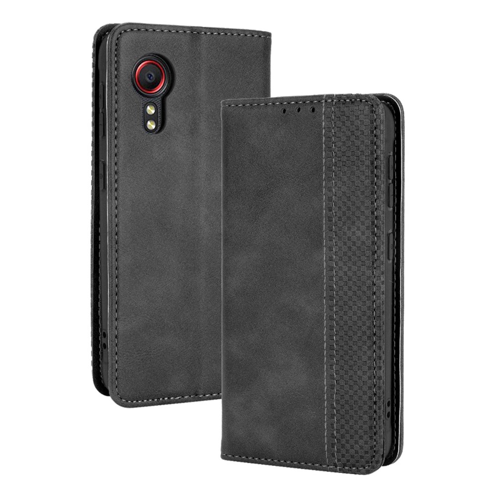 Magnetic Vintage Style Phone Case Wallet Stand Leather Cover for Samsung Galaxy Xcover 5 - Black-1