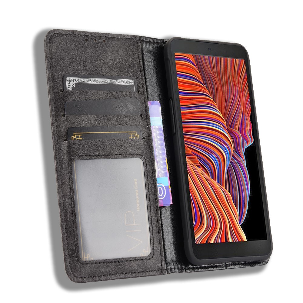 Magnetic Vintage Style Phone Case Wallet Stand Leather Cover for Samsung Galaxy Xcover 5 - Black-5
