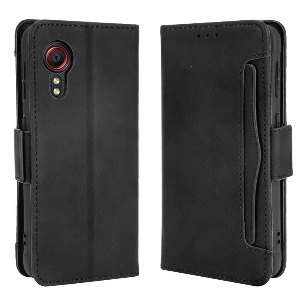 Leather Wallet Protective Case with Multiple Card Slots for Samsung Galaxy Xcover 5 - Black-1