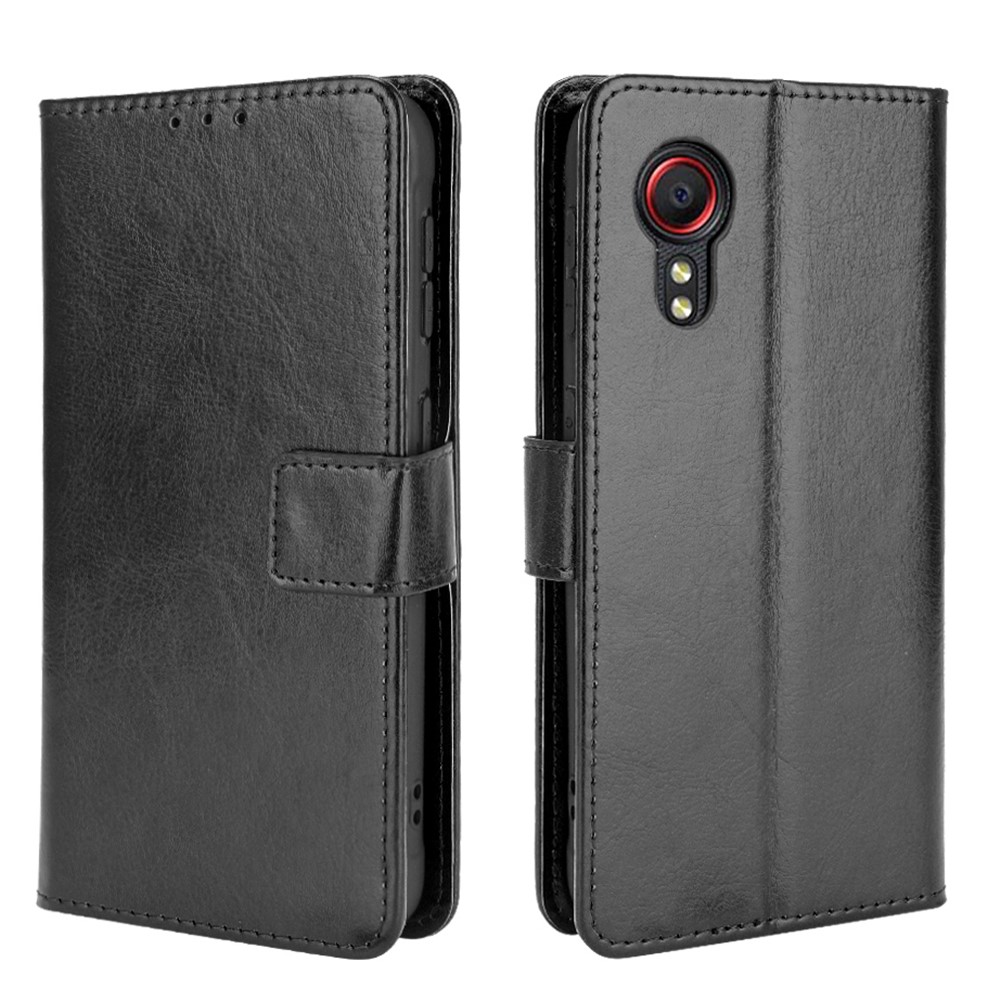 Crazy Horse Texture Wallet Design PU Leather Stand Protector Cover for Samsung Galaxy Xcover 5 - Black-1