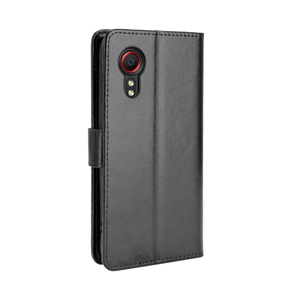 Crazy Horse Texture Wallet Design PU Leather Stand Protector Cover for Samsung Galaxy Xcover 5 - Black-3