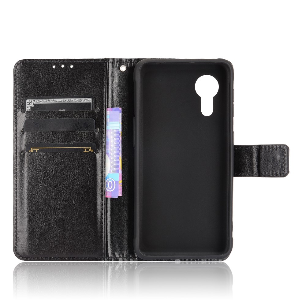 Crazy Horse Texture Wallet Design PU Leather Stand Protector Cover for Samsung Galaxy Xcover 5 - Black-4
