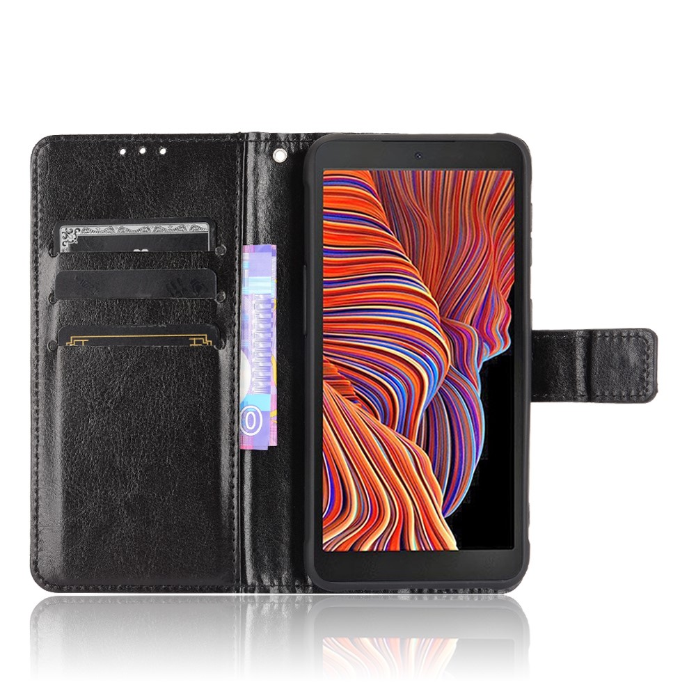 Crazy Horse Texture Wallet Design PU Leather Stand Protector Cover for Samsung Galaxy Xcover 5 - Black-5