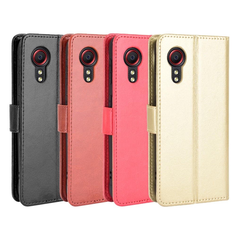 Crazy Horse Texture Wallet Design PU Leather Stand Protector Cover for Samsung Galaxy Xcover 5 - Black-8