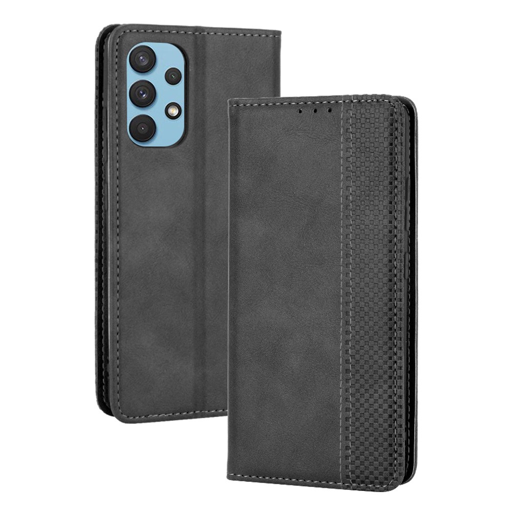 Magnetic Vintage Style Phone Case Wallet Stand Leather Cover for Samsung Galaxy A32 4G (US Version) - Black-1