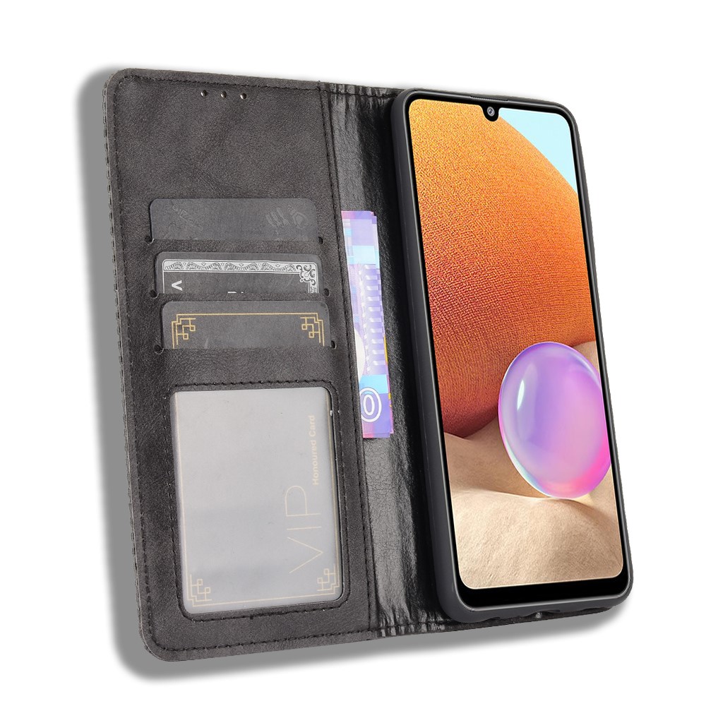 Magnetic Vintage Style Phone Case Wallet Stand Leather Cover for Samsung Galaxy A32 4G (US Version) - Black-5